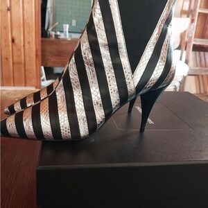 Saint Laurent Black and Silver Striped Heeled Boots